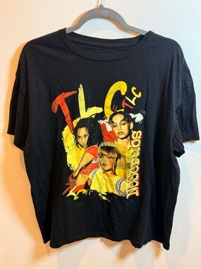 TLC Black Graphic Band Tee‎ with Yellow & Red Print - TLC